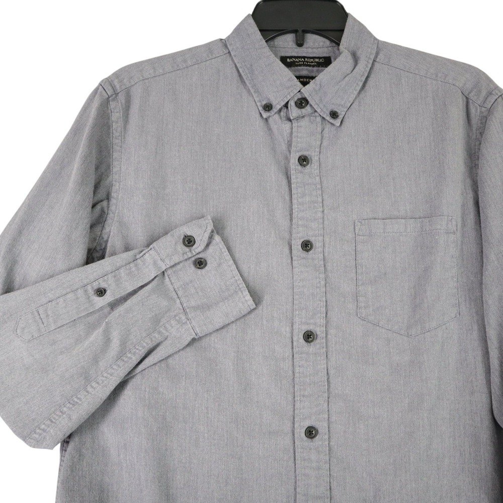 Banana Republic Luxe Flannel Shirt Mens M Camden Fit Grey Cotton Business Casual